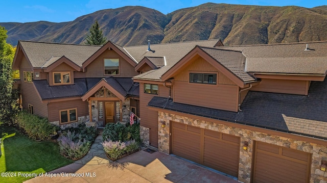 view of front facade featuring a mountain view