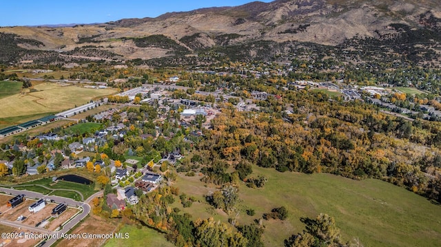 birds eye view of property with a mountain view