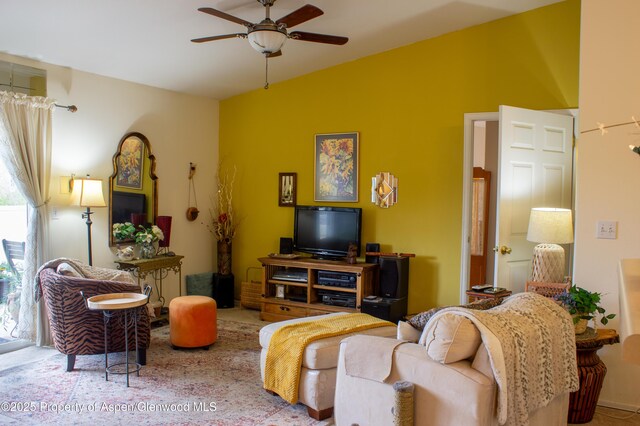19 Angelica Cir, Parachute, CO 81635 - living room featuring lofted ceiling and a ceiling fan
