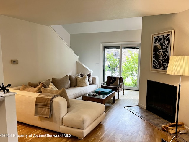 living room with hardwood / wood-style floors