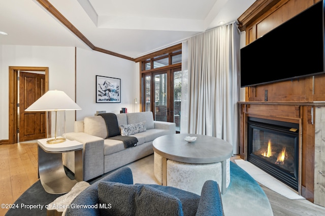 living room with light hardwood / wood-style flooring