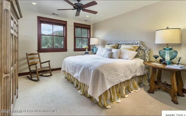 289 Sweetgrass Dr, Carbondale, CO 81623 - bedroom featuring recessed lighting, visible vents, light carpet, and baseboards