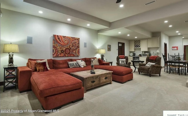 289 Sweetgrass Dr, Carbondale, CO 81623 - living area featuring light carpet, visible vents, and recessed lighting