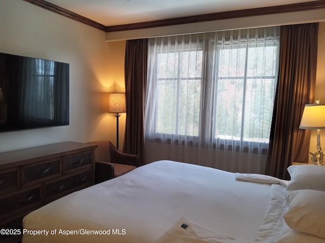 bedroom with crown molding