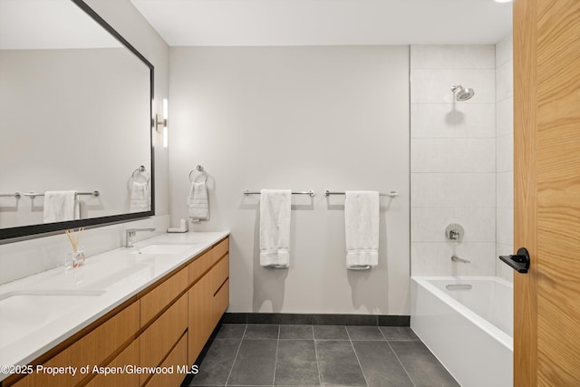 45 Wood Rd Unit 403, Snowmass Village, CO 81615 - bathroom with double vanity, tile patterned floors, and tub / shower combination