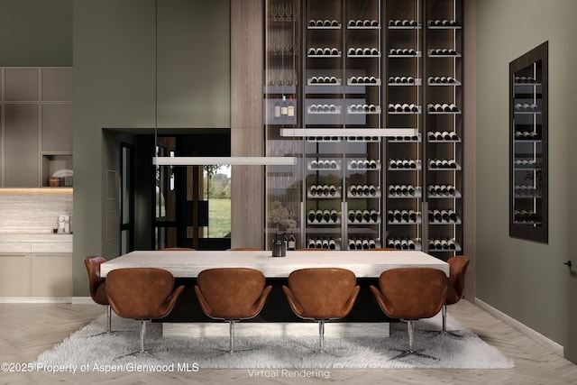 wine cellar with parquet floors