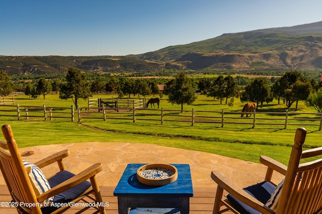 1432 Hooks Spur Rd, Basalt, CO 81621 - view of home's community featuring a patio area, a view of countryside, a fenced backyard, and a mountain view