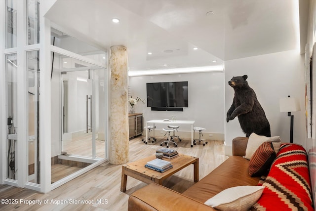 63 Smuggler Grove Rd, Aspen, CO 81611 - living room with wood finished floors and recessed lighting