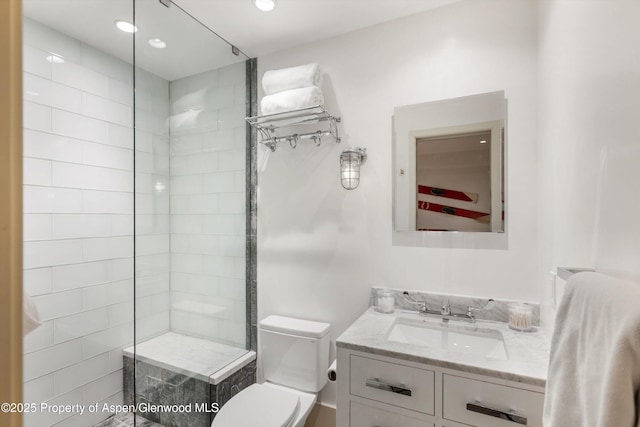 63 Smuggler Grove Rd, Aspen, CO 81611 - full bathroom with vanity, tiled shower, and recessed lighting