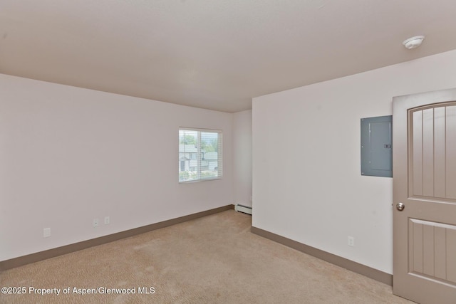 109 Anna Ct Unit B8, Grand Junction, CO 81503 - unfurnished room with electric panel, a smoke detector, carpet flooring, and a baseboard radiator