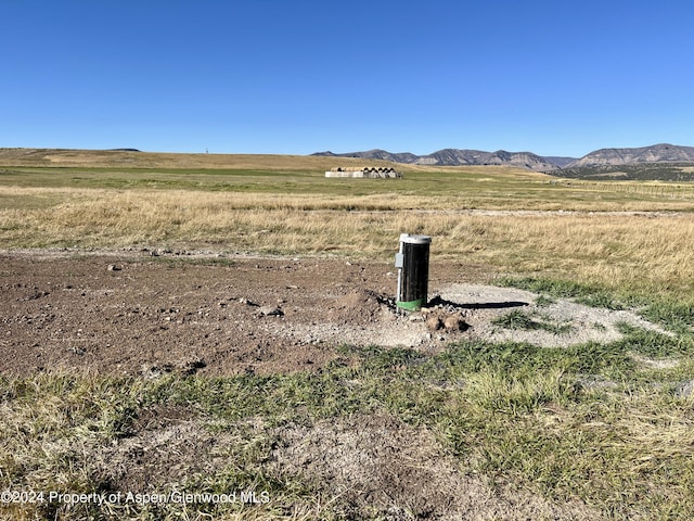 view of yard with a mountain view and a rural view