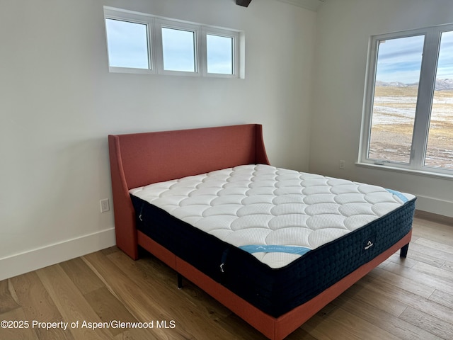 bedroom featuring hardwood / wood-style flooring and multiple windows