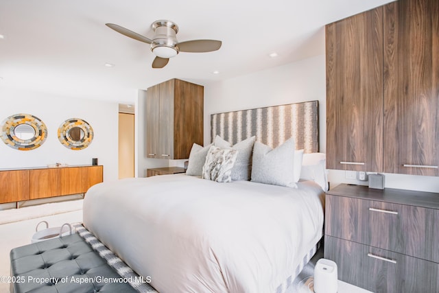 210 E Cooper Ave Unit 3G, Aspen, CO 81611 - bedroom featuring a ceiling fan and recessed lighting