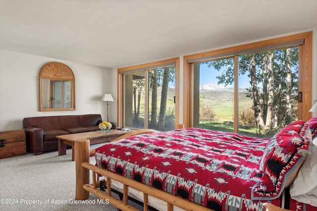 bedroom featuring carpet flooring, access to outside, and multiple windows