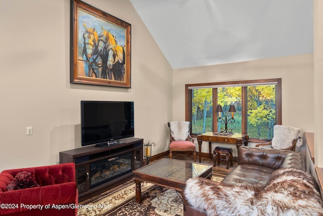 living room featuring vaulted ceiling