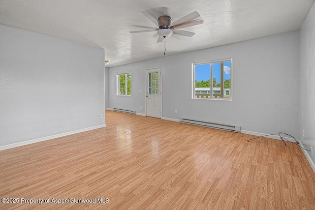 627 Lake St, Rangely, CO 81648 - unfurnished room featuring light wood-style flooring, ceiling fan, and a baseboard heating unit