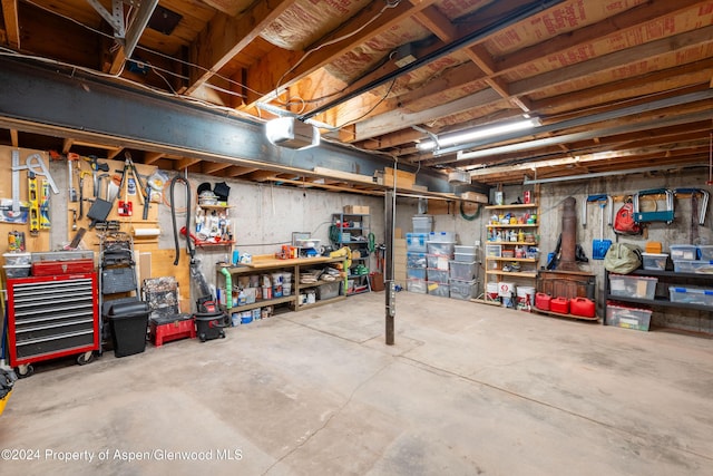 basement featuring a workshop area