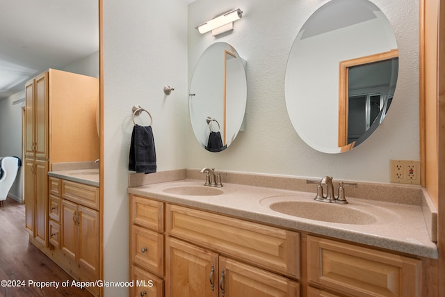 bathroom featuring hardwood / wood-style floors and vanity