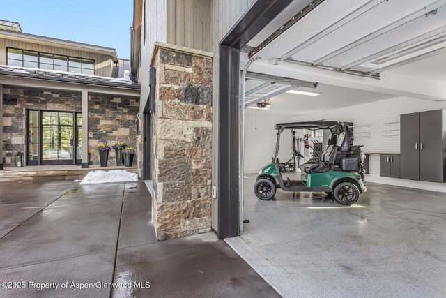 garage with a garage door opener