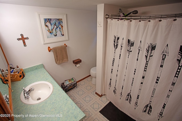 212 Safflower Ct, New Castle, CO 81647 - bathroom with vanity, a shower with curtain, and tile patterned floors