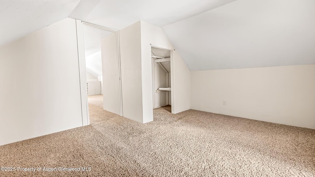 additional living space with lofted ceiling and light colored carpet