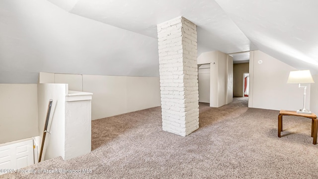 additional living space with lofted ceiling and light colored carpet