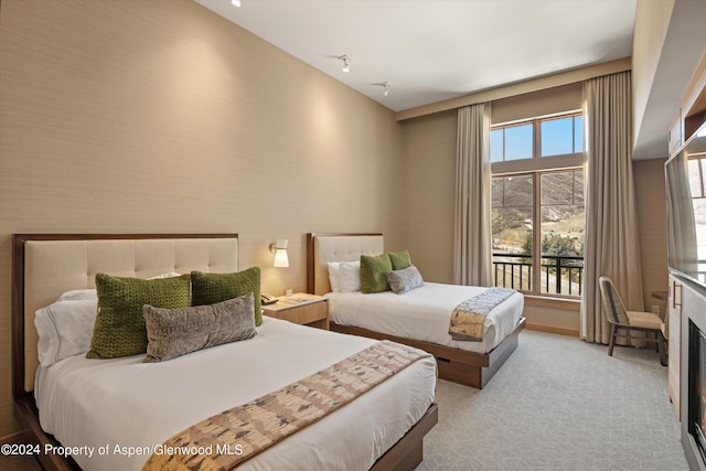 carpeted bedroom featuring multiple windows