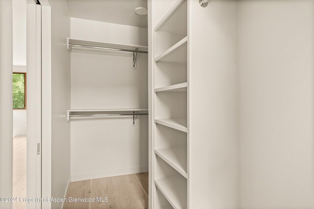 spacious closet with light hardwood / wood-style flooring