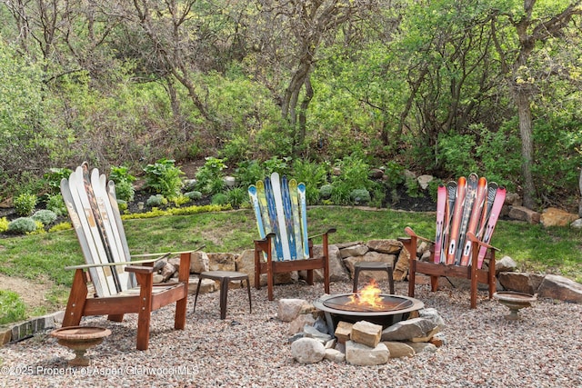 554 Sinclair Rd, Snowmass Village, CO 81615 - view of yard with an outdoor fire pit and a wooded view
