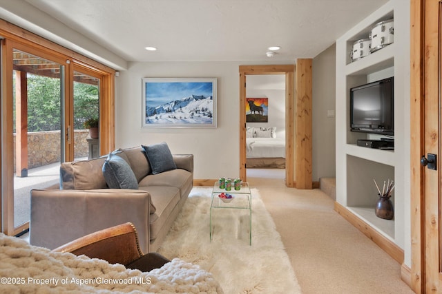 554 Sinclair Rd, Snowmass Village, CO 81615 - carpeted living room with baseboards and recessed lighting