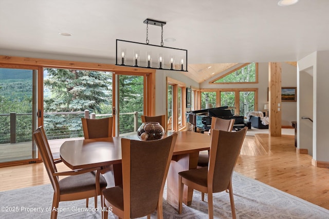 554 Sinclair Rd, Snowmass Village, CO 81615 - dining room with light wood-style floors, vaulted ceiling, and recessed lighting