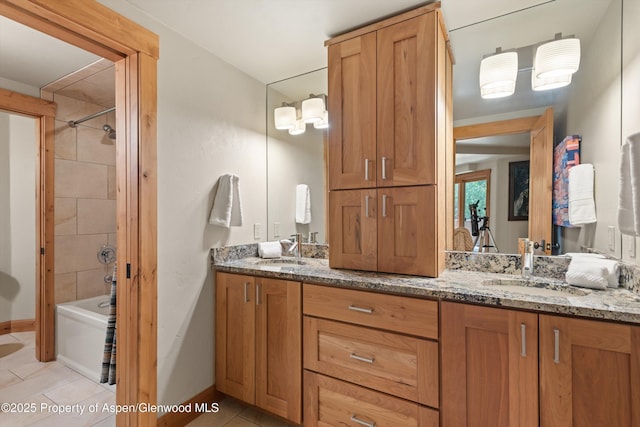 554 Sinclair Rd, Snowmass Village, CO 81615 - full bath with double vanity, tile patterned flooring, and shower / washtub combination