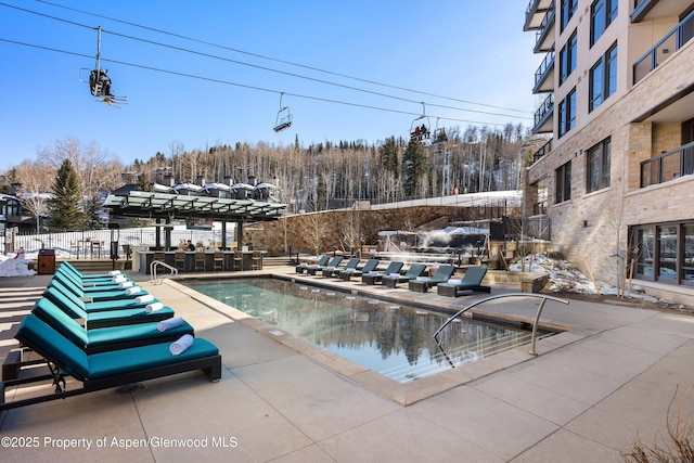 view of swimming pool with a patio