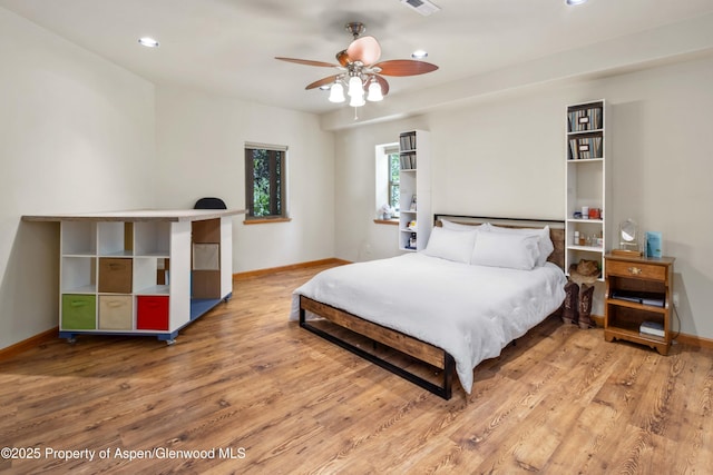 383 Faas Ranch Rd, New Castle, CO 81647 - bedroom featuring wood finished floors, recessed lighting, and a ceiling fan