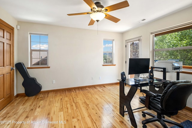383 Faas Ranch Rd, New Castle, CO 81647 - office space with light wood finished floors and a ceiling fan