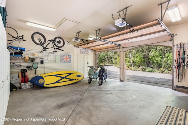 garage with a garage door opener