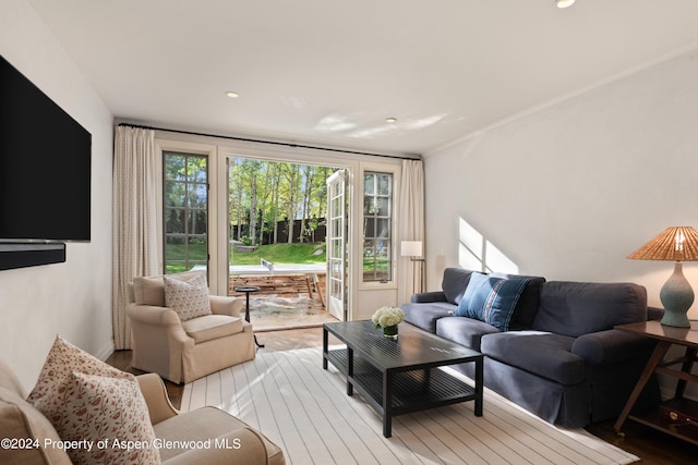 living room with light hardwood / wood-style floors