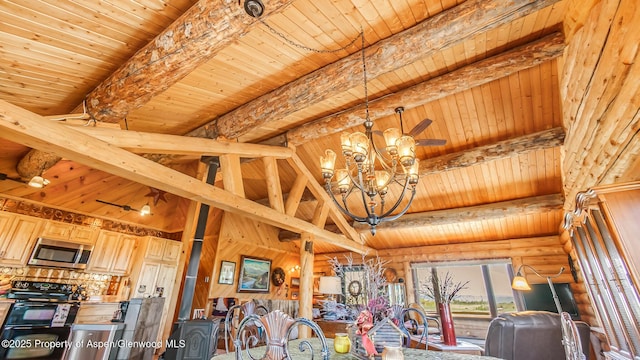 31 Ridge Dr, Craig, CO 81625 - living area featuring high vaulted ceiling, a chandelier, and wood ceiling with exposed beams
