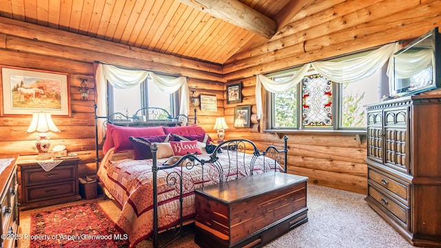 31 Ridge Dr, Craig, CO 81625 - carpeted bedroom featuring wooden ceiling and rustic walls