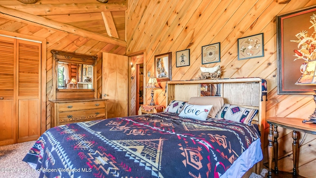 31 Ridge Dr, Craig, CO 81625 - bedroom featuring wooden walls, carpet flooring, and wood ceiling