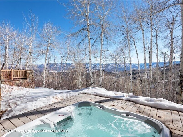 snow covered pool with a mountain view