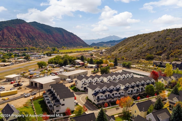 drone / aerial view with a mountain view