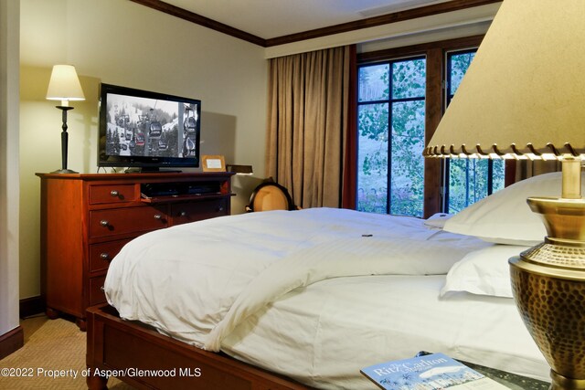 bedroom with ornamental molding