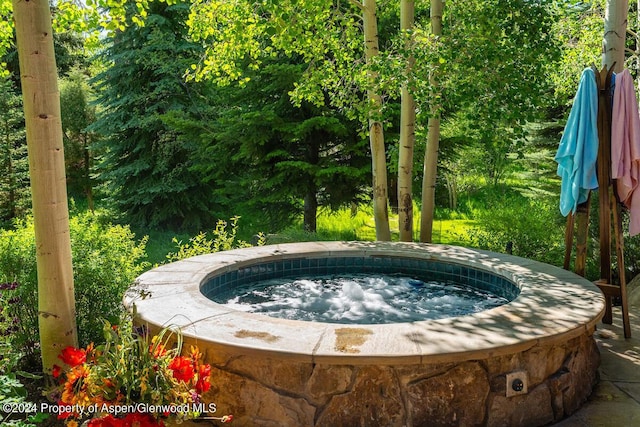 view of pool with an outdoor hot tub