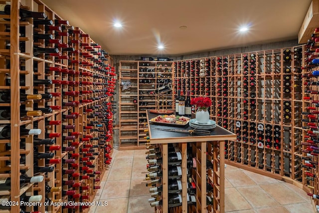 wine area featuring tile patterned floors