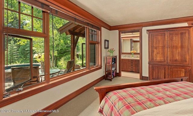 carpeted bedroom featuring ensuite bathroom