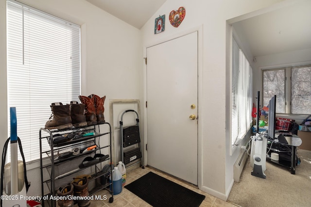 entryway with lofted ceiling