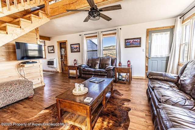 3547 Timberlane Dr Lot 586, Craig, CO 81625 - living area with a ceiling fan, baseboards, heating unit, and wood finished floors