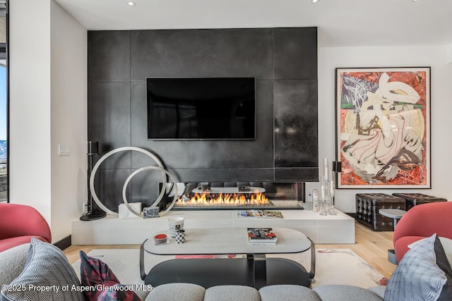 living room with light hardwood / wood-style floors