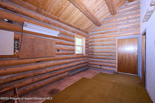 63 Alexander Ave, Snowmass, CO 81654 - unfurnished room featuring baseboard heating, wooden ceiling, and rustic walls